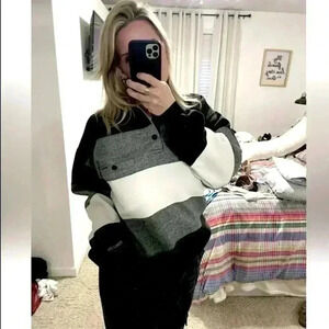 Vintage Penguin Sport Lyle Men Size M Polo Pullover Long Sleeve Black White gray